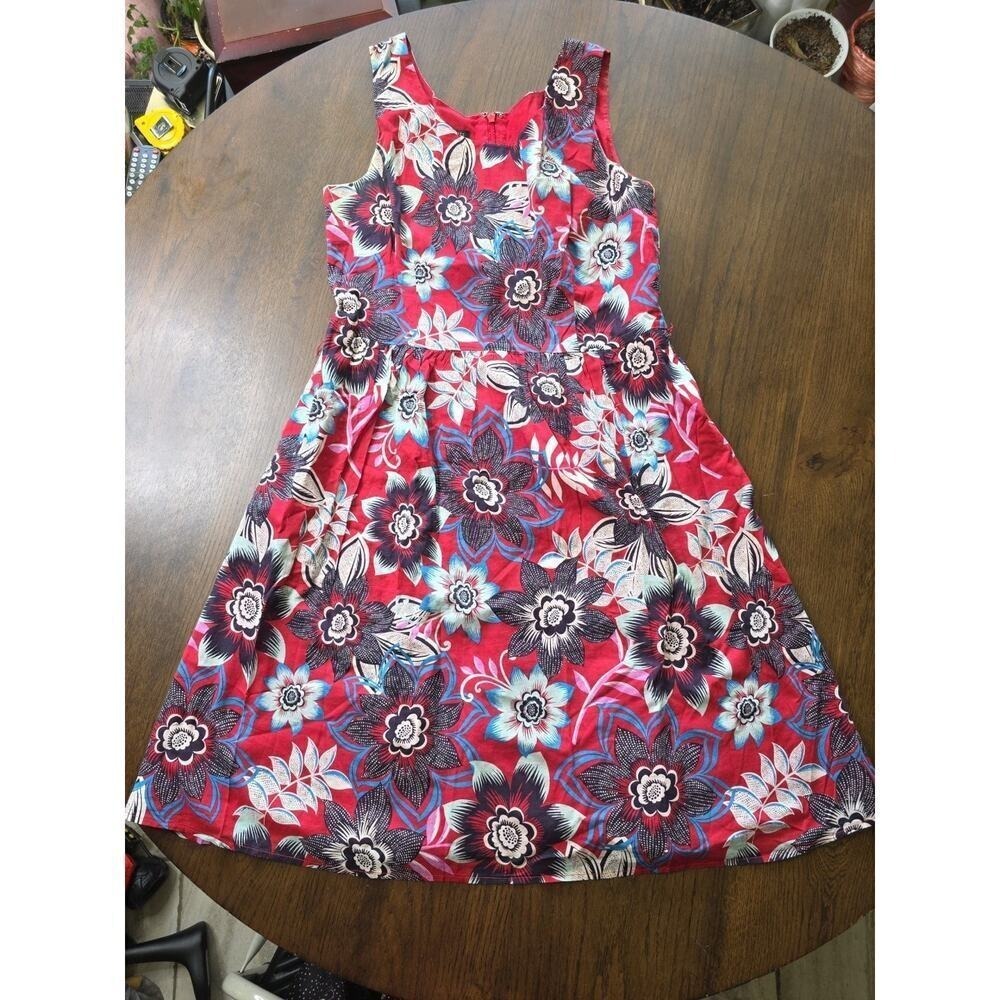 Talbots Yellow Floral Midi Red Dress Size 10
